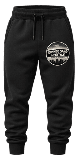 Black Runner Gang circular-mark jogger concept